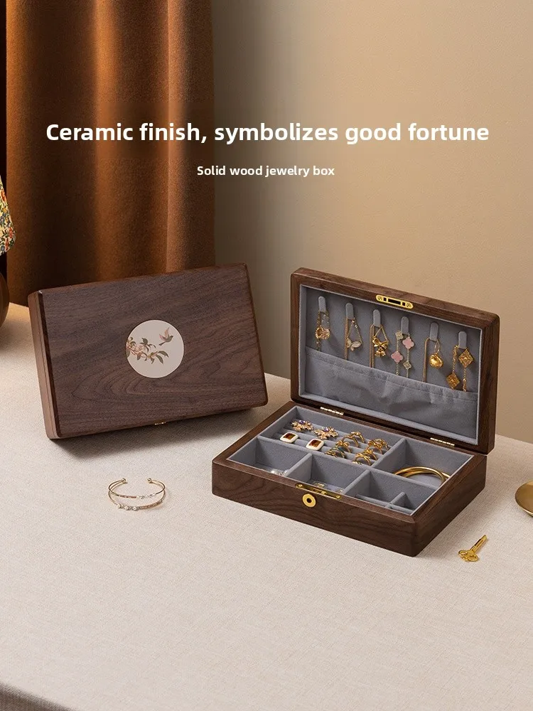 

Шкатулка для украшений Fanhuan из дерева, элитная, винтажная, китайская, для хранения колец и ожерелий, золотая, подарок на Новый год