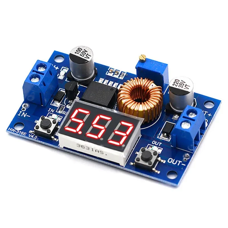 DIY fonte de alimentação ajustável com voltímetro, módulo step-down, XL4015, DC-DC conversor, 5A, 75W, 4.0-38V a 1.25V-36V