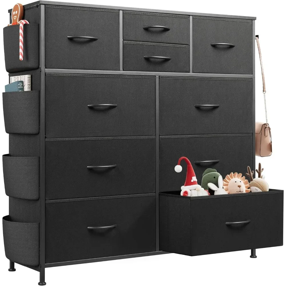 

Stylish 10-Drawer Fabric Dresser for Bedroom - Sturdy Metal Frame with Side Pockets and Hooks