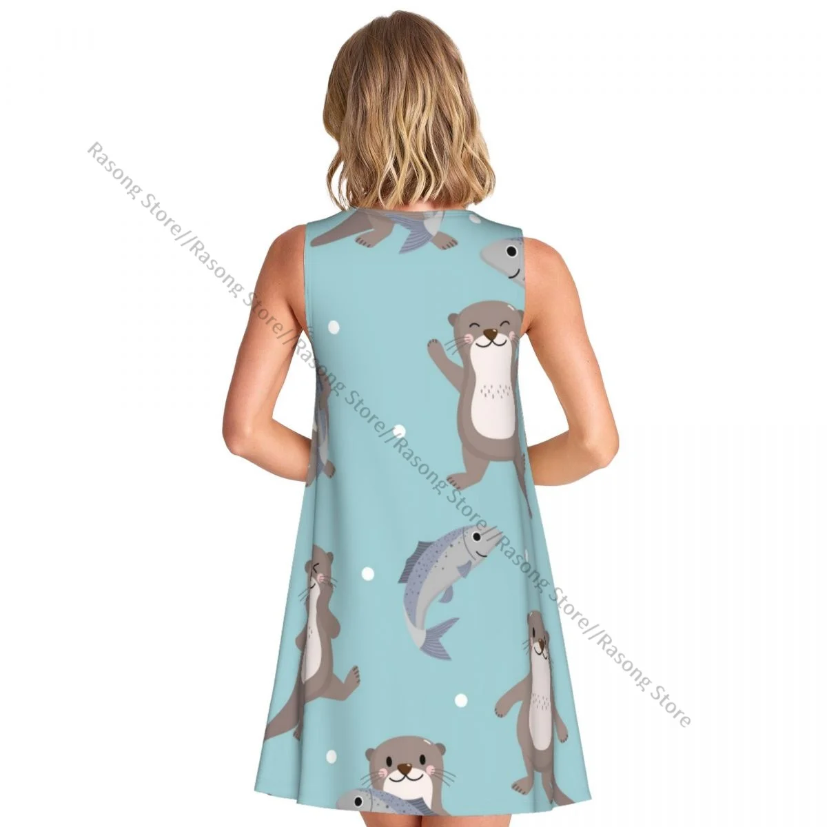 Women's Dress Summer Casual T Shirt Dresses Beach Cover up Cute Otter And Fish Tank Dress