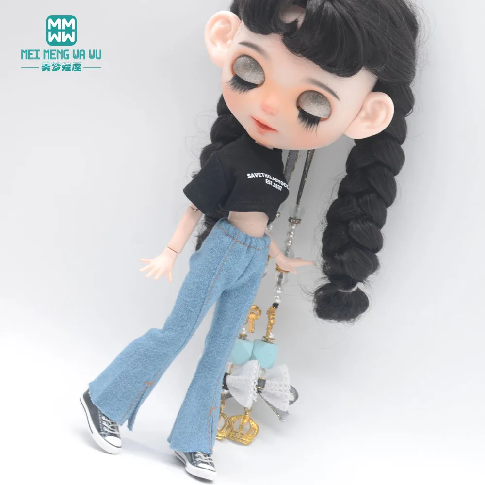 Doll Clothes Accessories Toys Gifts Blyth Azone OB22 OB24 Black White T-Shirt Fashion Jeans Plaid Pants