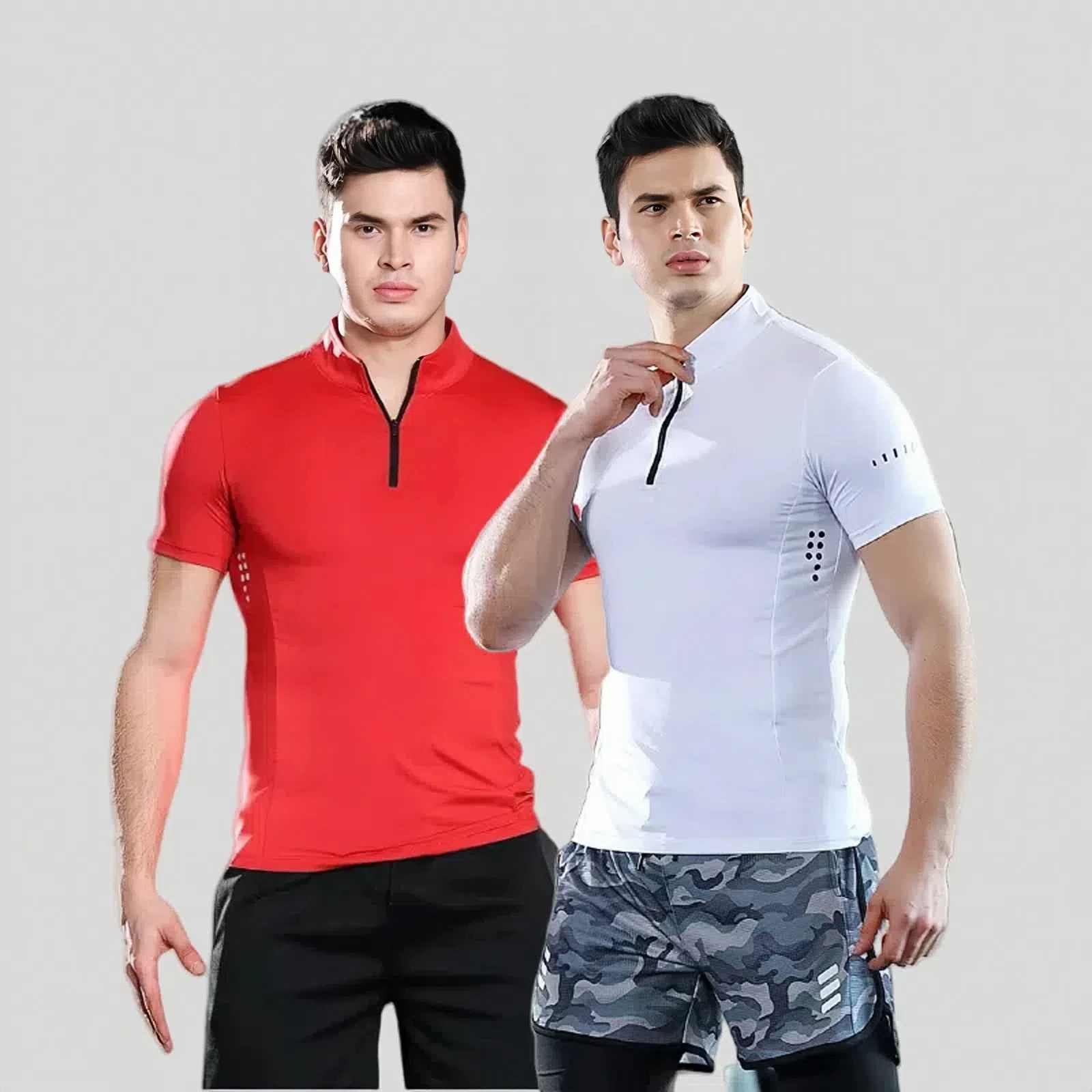 

Men Tight Sport T-Shirt Short Sleeve Gym Running Clothing Fitness Compression Sportswear Zip Pullover Hiking Rashgard Sweatshirt