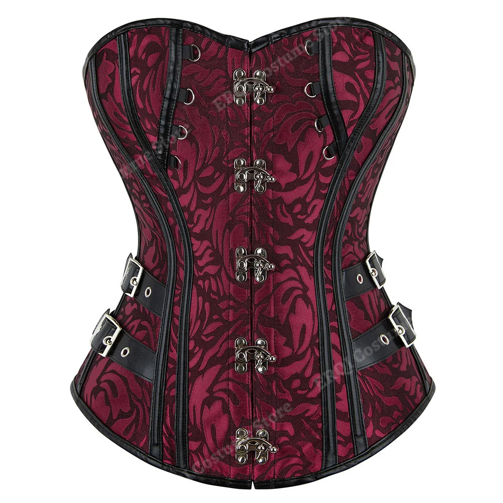 Steampunk-Korsett für Damen, Übergröße, Piraten-Korsett, Oberteil, Überbrust, Halloween, Schnürkostüm, Gothic, Steampunk-Korsett, Metallic, Rot, Braun – Detail 3
