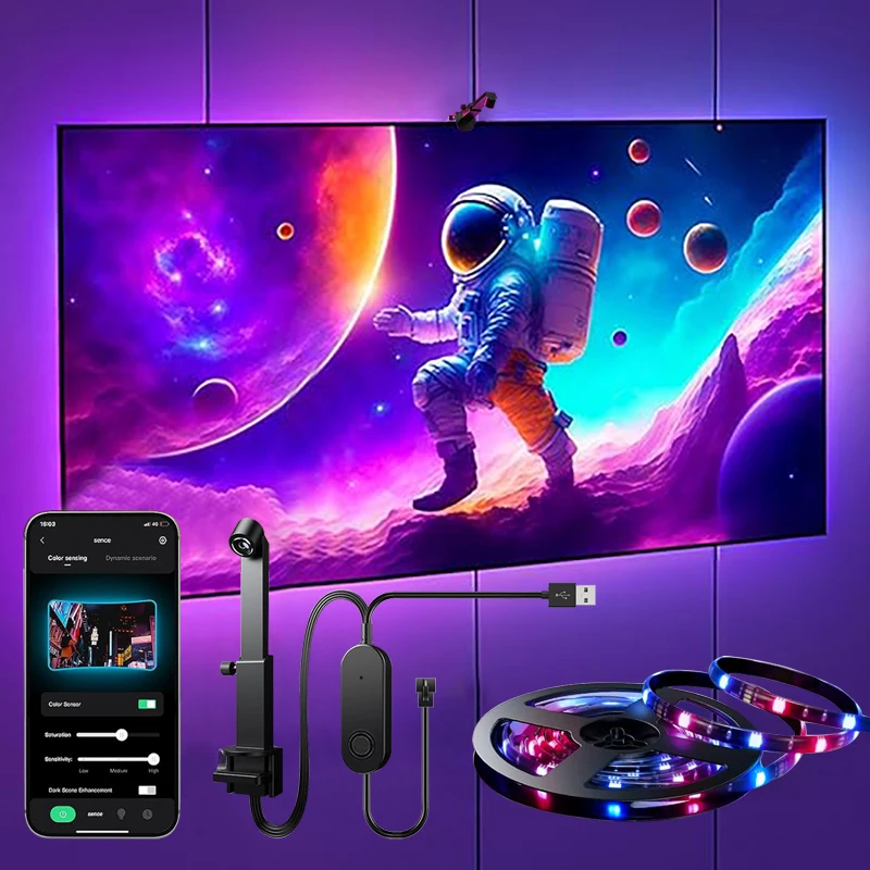 

EISSLOLY APP Control Красочные световые полосы, светодиодный игровой телевизор, умная подсветка, подходит для украшения атмосферы гостиной в телевизоре