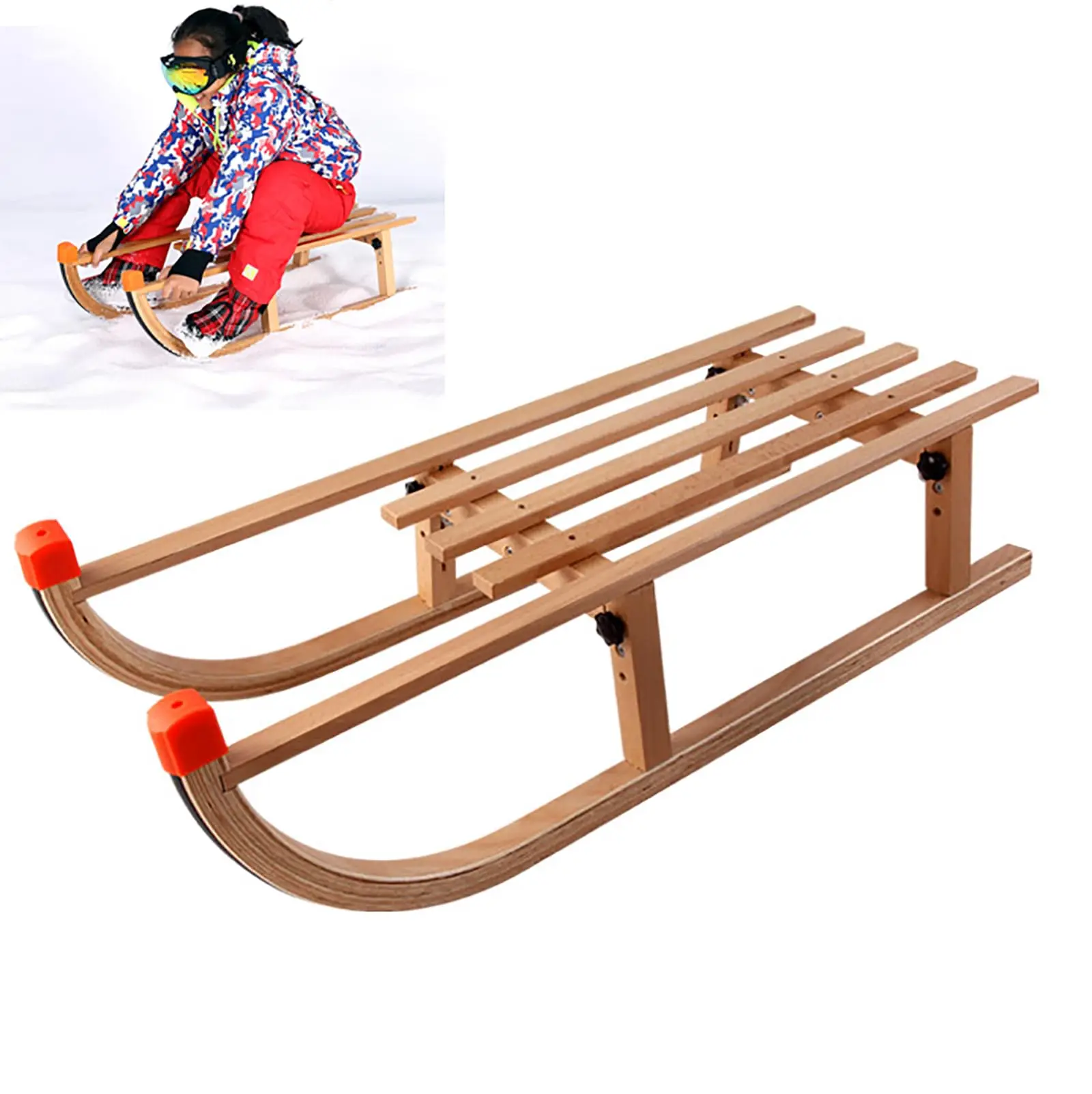 

Folding wooden ski, log sleigh, ice and snow climbing plow for adults and children