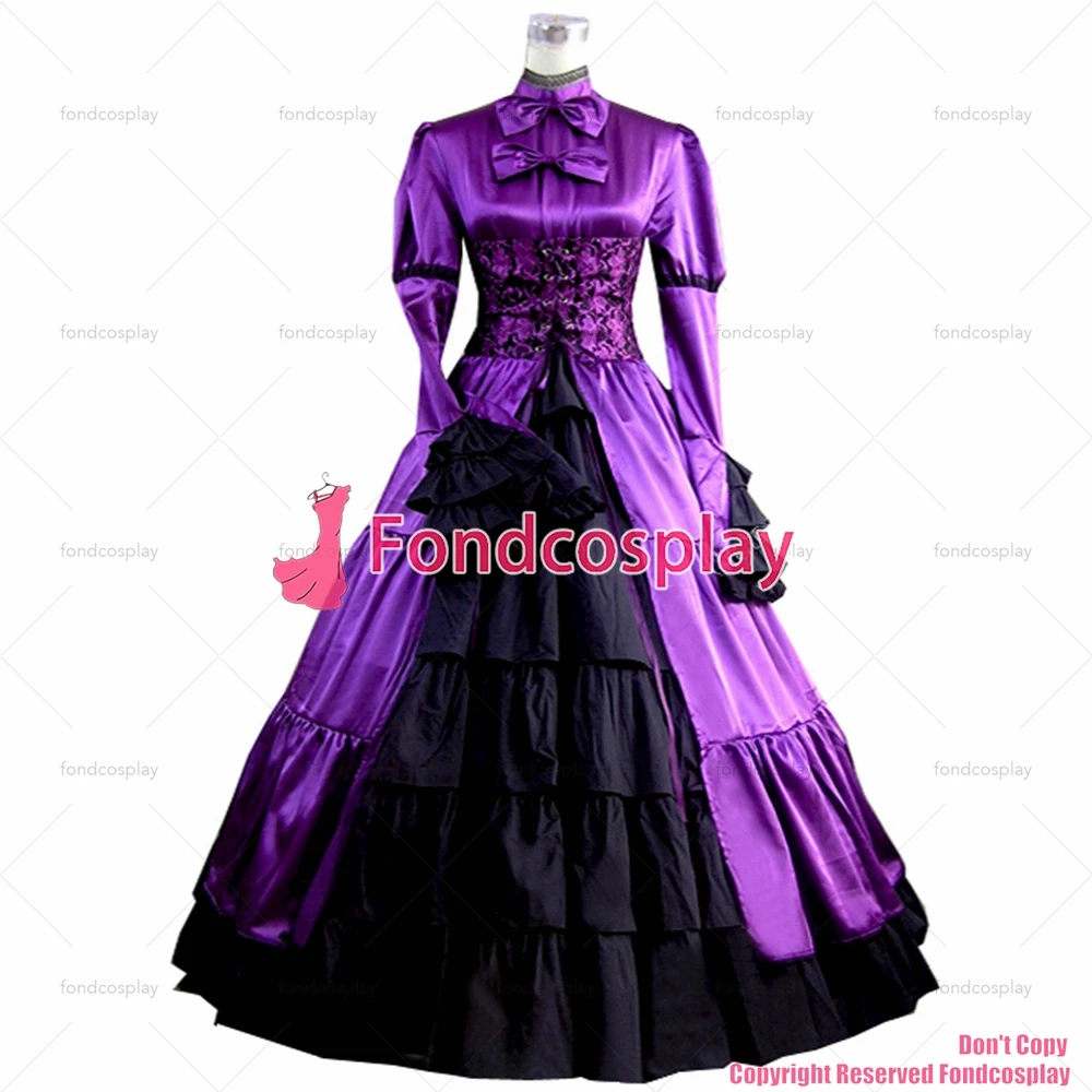 fondcosplay Gothic Lolita Punk Medieval Gown Grape Black Ball Long Evening Purple satin Dress skirt CD/TV[CK1375]