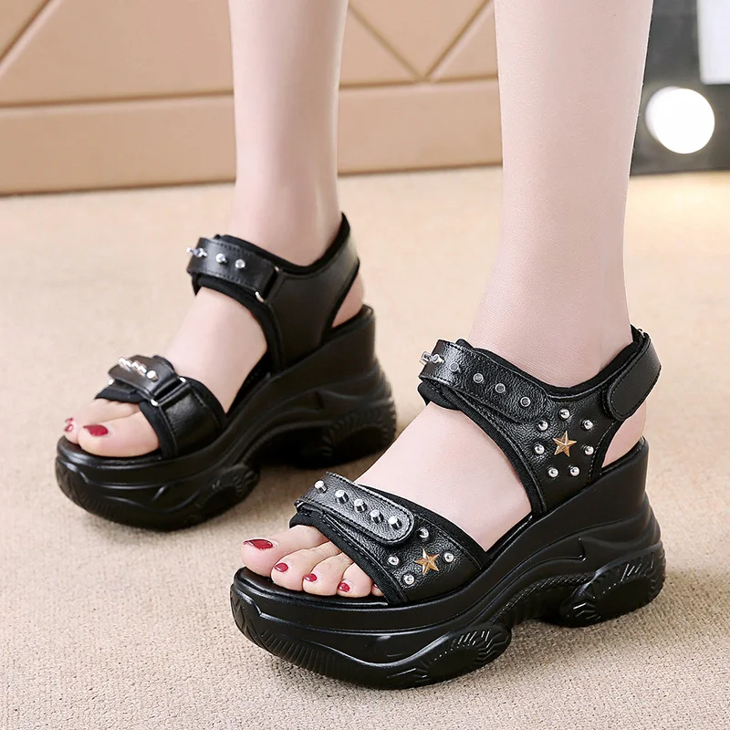 Female Sandal 2023 Summer Comfort Shoes for Women Strappy Heels All-Match Cross-Shoes Clogs Wedge Increasing Height Girls Sports