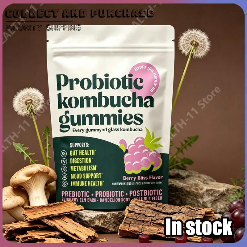Gomitas Probióticas de Kombucha con Fibra y Prebióticos de Kombucha, Suplemento de Fibra con Raíz de Diente de León para la Hinchazón y el Apoyo Intestinal