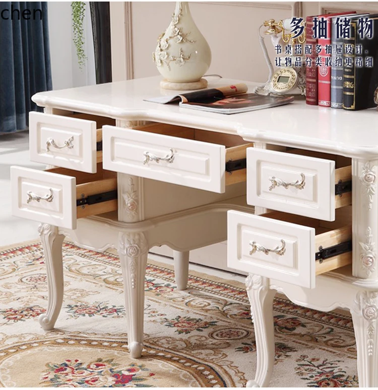 Meja belajar retro ukiran kayu solid murni HT