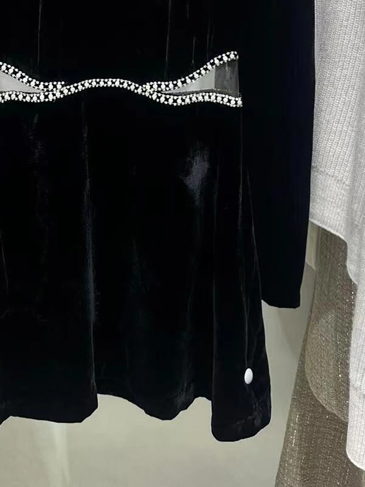 High-End Velvet Dr Hepburn Sle Long Sve High Waist A-Line Silken Velvet Winter Dr for Women Ele Faionable