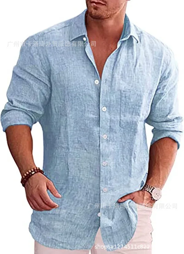 Men\'s Loose Solid Shirt Polo Collar Long Sleeve Shirt Korean Fashion Business Social Shirts For Men Blouse