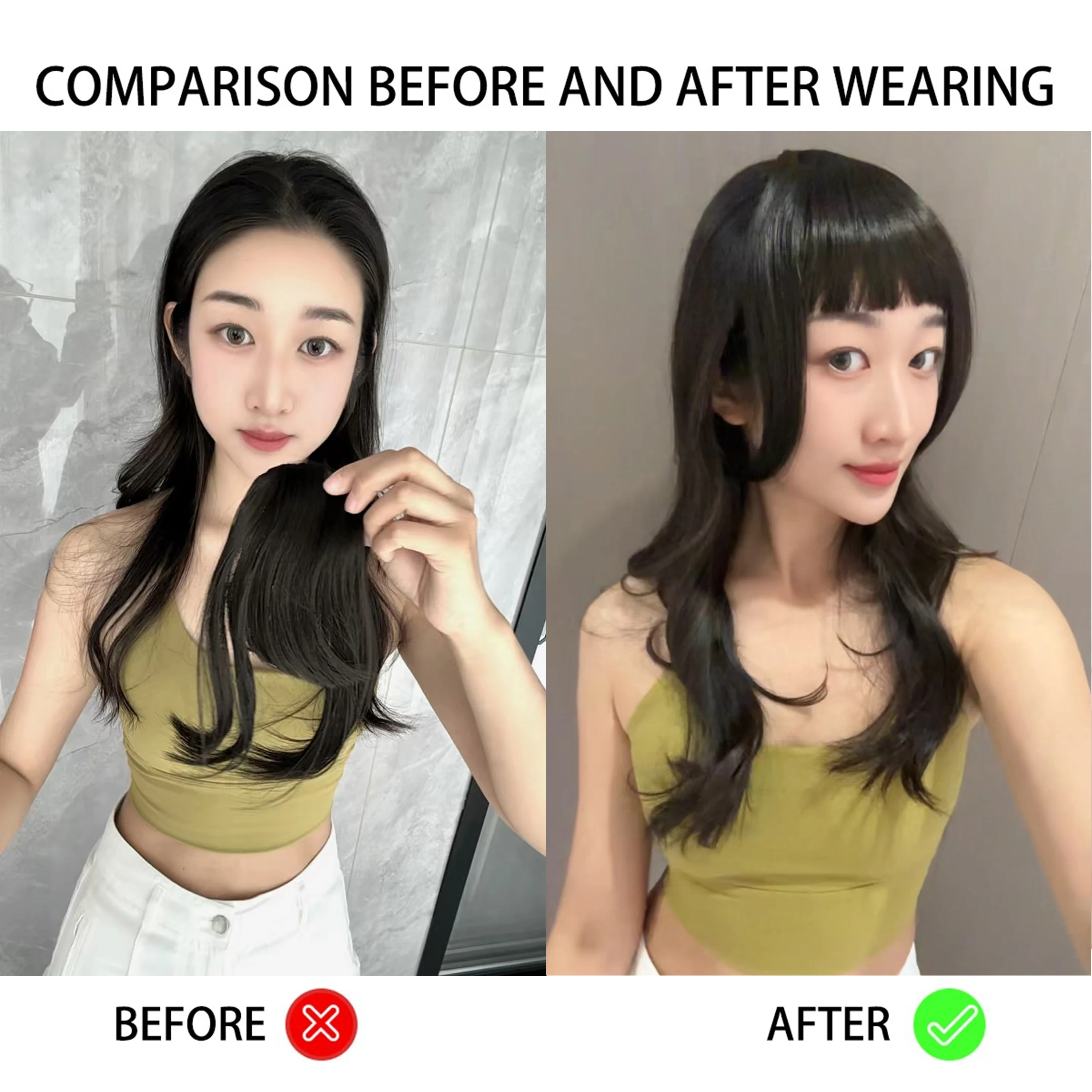 Künstliche Ponyfransen Haarstyling-Werkzeuge Clip-In Haarverlängerung Synthetisches Haar Falscher Pony Natürlicher Haaransatz für Frauen Clip-In Ponyfransen – Detail 13