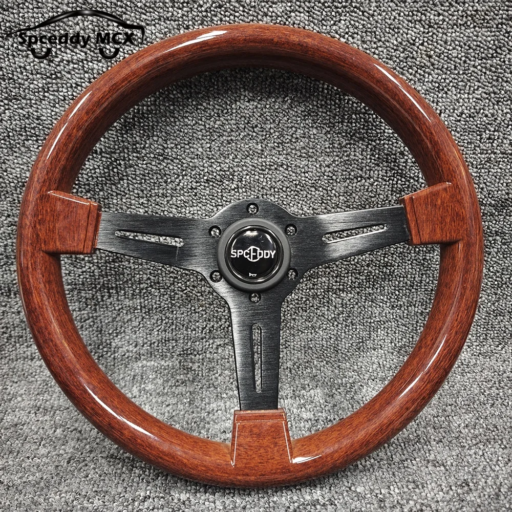 Spceddy JDM ABS Wood Grain Look 14inch 350mm Car Steering Wheel Flat Corn ABS Modified Sports Steering Wheel