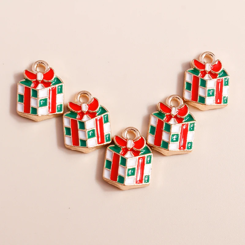 Leslie 10 Stück 13 x 10 mm Cartoon-Weihnachtsgeschenkbox-Anhänger für die Schmuckherstellung, DIY, niedliche Weihnachtsanhänger für Ohrringe, Armbänder, Halsketten – Detail 5