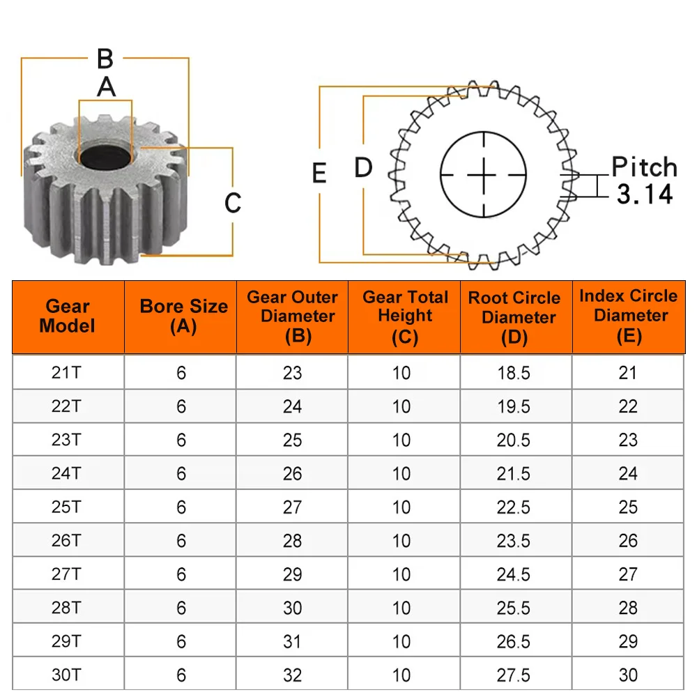 Spur Gear 1M-21T/22T/23T/24T/25T/26T/27T/28T/29T/30Teeth SC45# Carbon Steel Material Cylindrical Gear Transmission Accessories