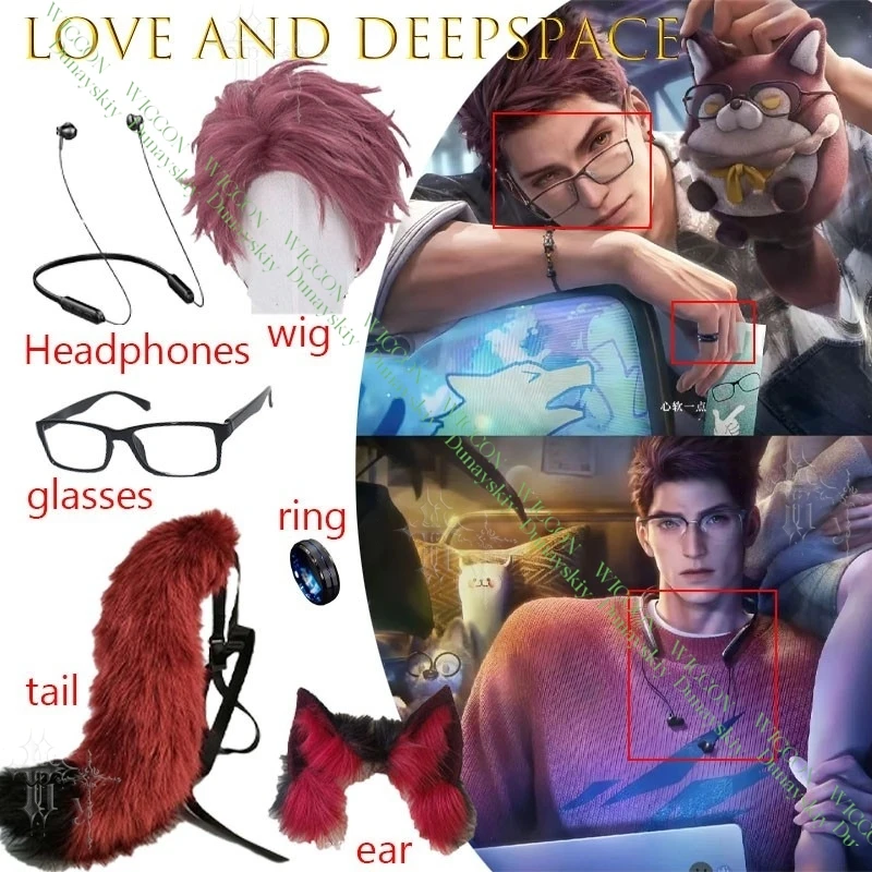 Love And Deepspace Valko Cosplay Set Wolf Ears Tail Styling Wig Glasses Halloween Rings Game Props For Comic Con Anime Party cos view 2