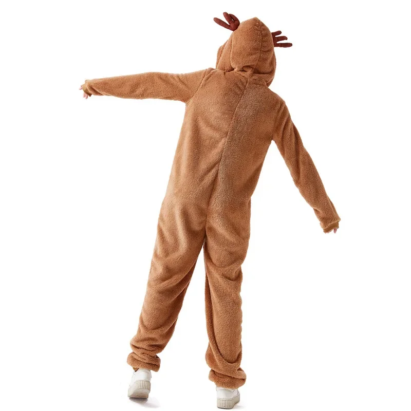 Christmas Reindeer Jumpsuits Role-playing Animal Suit Elk Coral Fleece Couple Costume Parent-child Hooded Deer Clothing Pajamas