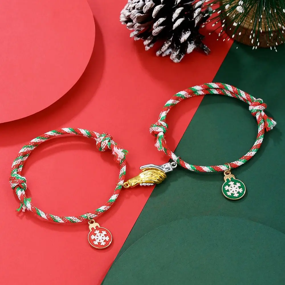 جديد ملون عيد الميلاد سوار اليد المنسوجة الأيائل شجرة عيد الميلاد حبل سانتا ثلج قابل للتعديل زوجين سلسلة اليد