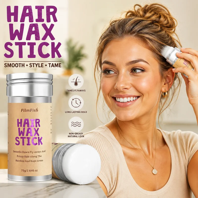 Hair Wax Stick for Flyaways Frizzy Hair, Non-Greasy Edge Control Hair Smoothing Stick, Tame Baby Hairs Broken Hair for Hairline Nape Temples, Natural Hold No White Residue, Portable Mess-Free Hair Styling Wax for Daily Travel Office Touch-Up 75g