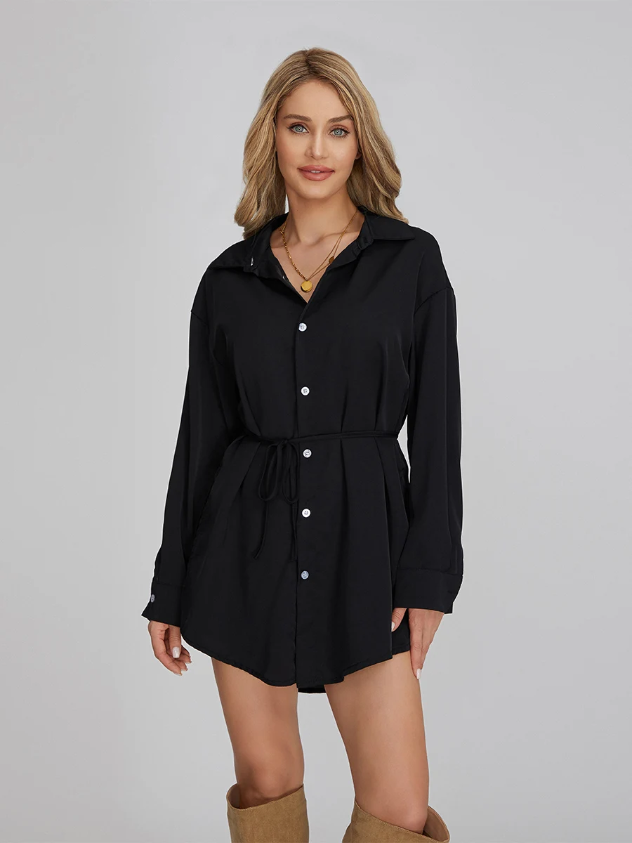 Women Silk Satin Covered Night Romper Dress Casual Long Sleeve Button Down Bodysuit Shirt Dress Shorts Set Streetwear