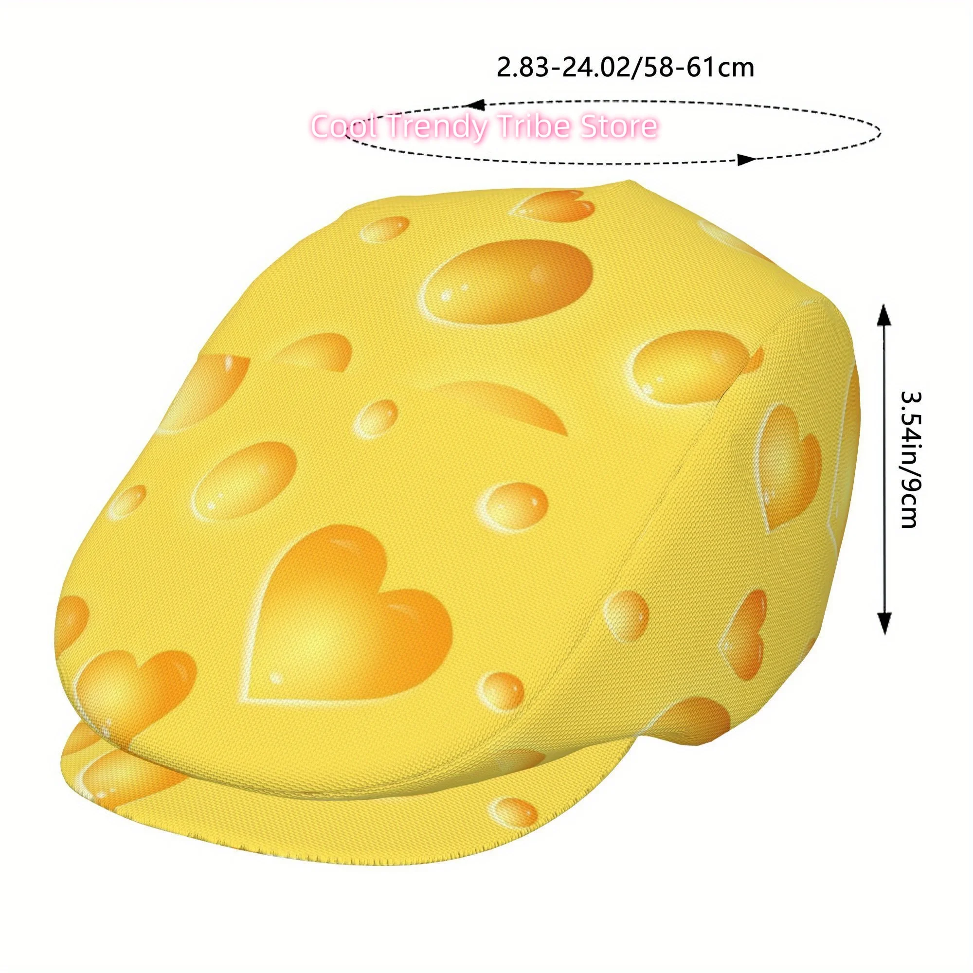 1pc Cheese Heart Full face print beret Fashion newsboy cap Unisex golf cap Outdoor sports Leisure activities Formal occasions Fa