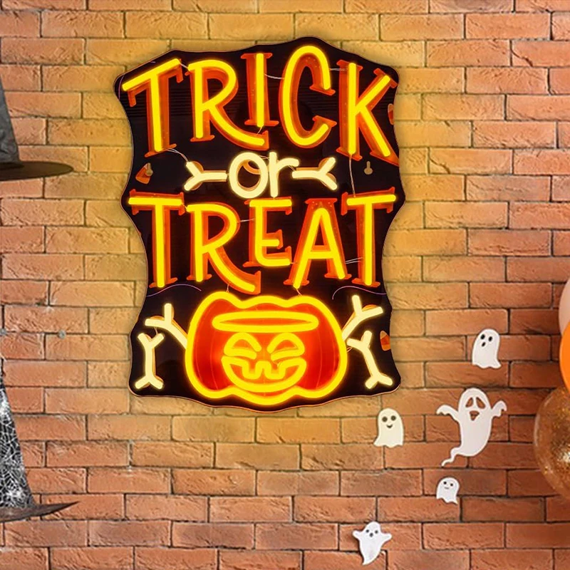 

Trick Halloween Neon Sign Pumpkin UV Printed Sign Wall Art Decor For Bar Club Man Cave Shop Beer Halloween Party