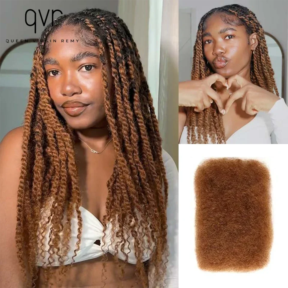 QVR 1 Pack Afro Kinky Bulk Hair Extensions For Braiding Dreadlock Human Hair Brown Color Braiding Dreadlock 50g Hair Extentions