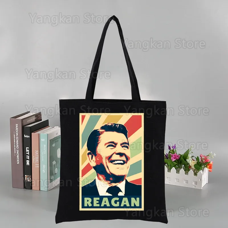 

I Smell Hippies Ronald Shopping Bag Black Cloth Handbags Eco Friendly Reagan Shopper Bag Canvas Tote Shoulder Bags
