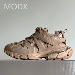 Men Thick Sole Flat Sneakers Mixed Colors Real Leather Patchwork Lace Up Lovers Trainers Casual Breathable Run Unisex Daddy Shoe