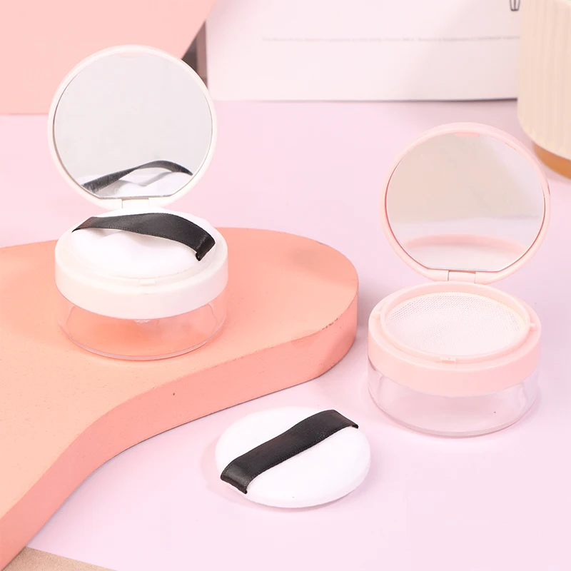 50g Refillable Plastic Loose Powder Jar With Makeup Puff&Mirror Empty Loose Powder Box DIY Portable Cosmetic Sample Pot