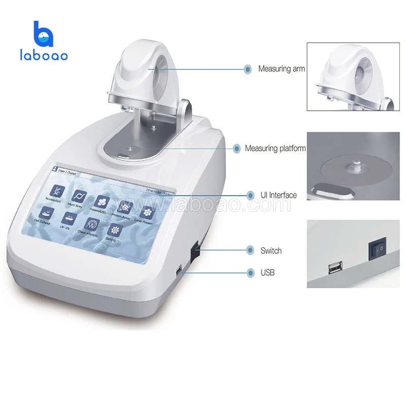 Equipo de laboratorio LABOAO Micro espectrofotómetro Ultra Micro UV VIS espectrofotómetro