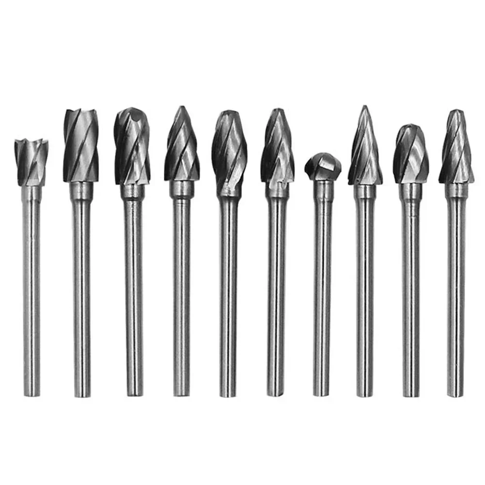 10pcs/Set 3mm Shank 6mm Coarse Teeth Tungsten Carbide Rotary File Burr For Grinding Wood Aluminum Milling Cutter