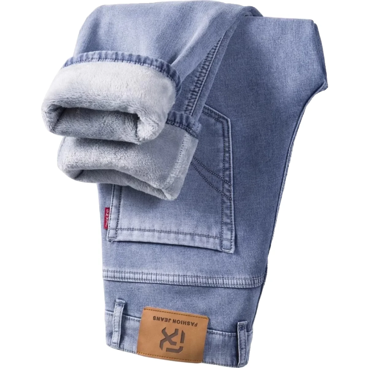 

Новая осенне-зимняя модная тенденция с толстым флисом и теплыми прямыми синими джинсами для мужчин, повседневные спортивные джинсы высокого класса