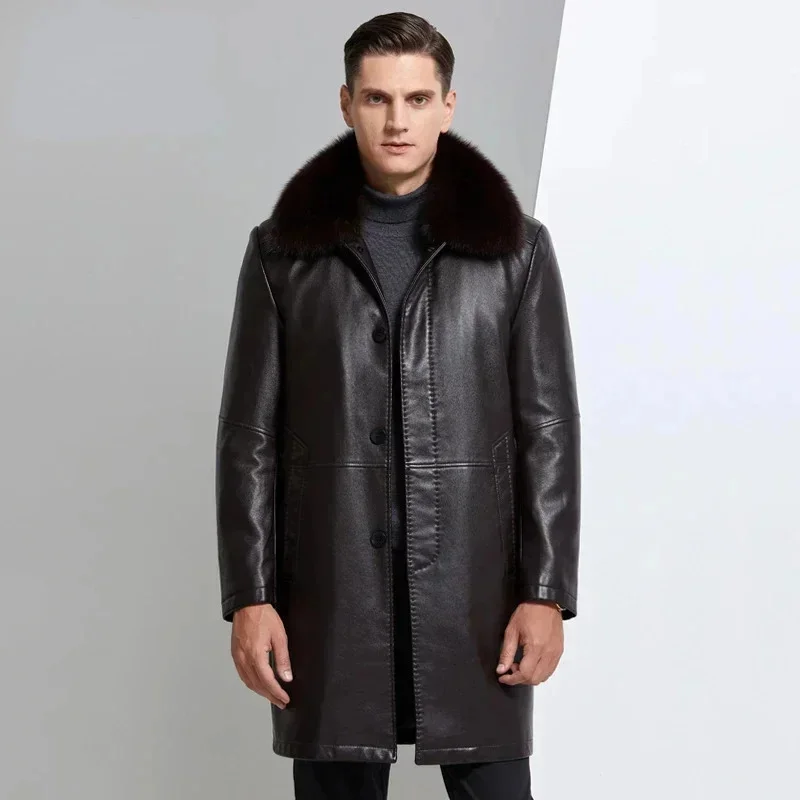 Men Leather Jacket Casual Warm Winter Jackets for Detachable Rex Rabbit Fur Liner Coats Mink Collar Chaquetas