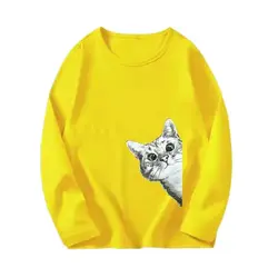 Cotton T-shirts for Kids Cool Cat Animal Print T Shirts Spring Autum Long Sleeve T-shirt  Hip Hop Streetwear Funny Tops Tees