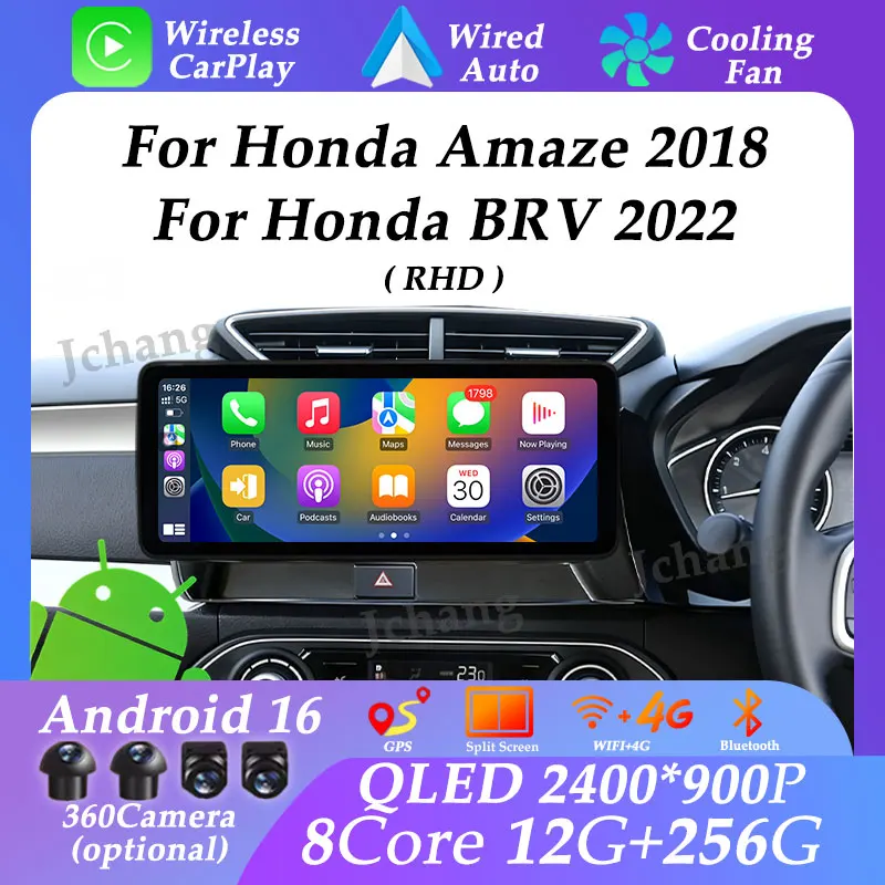 Pantalla Ultrafina Android 16 UItra-thin RHD para Honda Amaze 2018 para Honda BRV 2022 Reproductor Multimedia para Auto con Carplay, GPS, Navegación, DSP, Unidad Principal