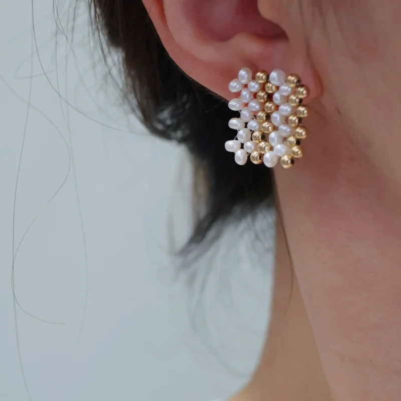 

SGARIT Geometry Natural Freshwater Beads Drop Earrings for Women Ladies 14k Gold Filled Handmade Party Jewelry Gift