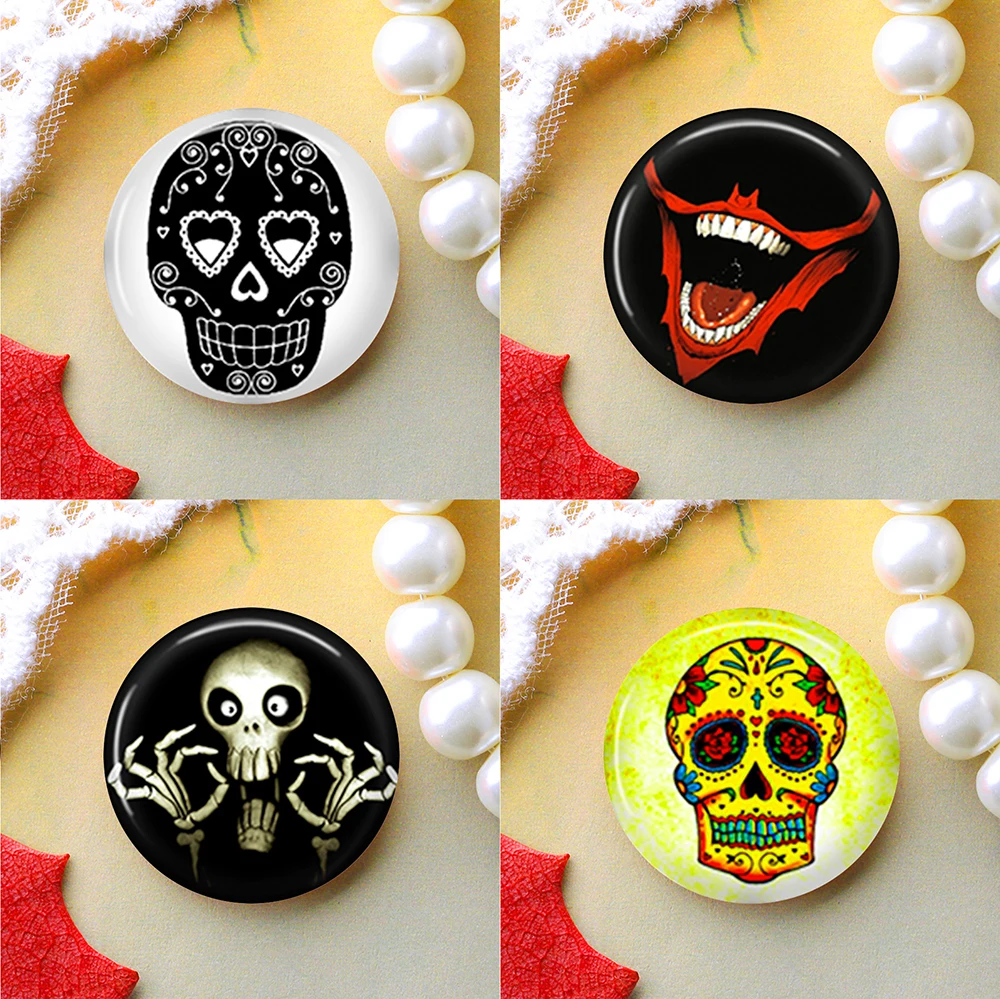 

8mm 10mm 12mm 25mm 14mm 16mm 18mm 20mm Photo Glass Cabochons Round Cameo Set Handmade Settings Stone Snap Button Skull SQD253