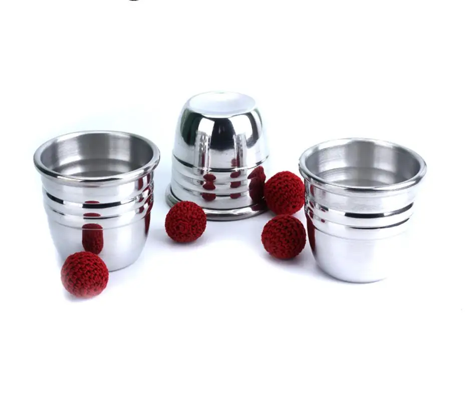 Super Professional Aluminum Three Cups and Balls With Cup (Large), Gimmick Props,Magic Tricks Magician Close Up Illusion