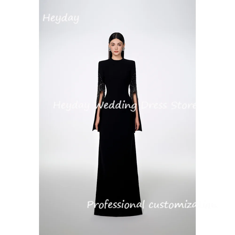 Heyday Crepe O-Neck  A-Line Floor-length Dresses Half Classics Draped Formal Occasion Evening Party Pretty Dresses 2024