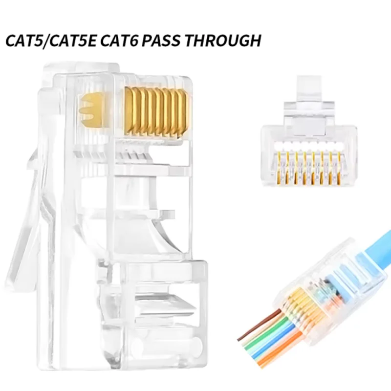 RJ45 Connector Pass through Cat6 Cat5 Modular Plug Network Unshielded RJ45 Perforated Crystal Head Network Cable
