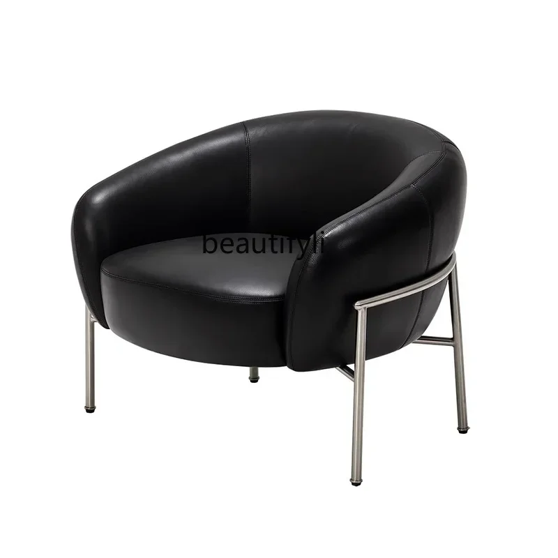 NQ Medieval first-layer cowhide metal bracket single sofa living room balcony leisure chair