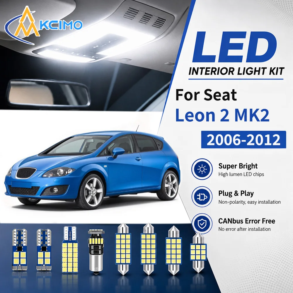 2 Color LED Interior Bulb Kit For Seat Leon 2 MK2 1P 2006-2012 Canbus Error Free Map Dome Reading Cargo Door Light Replacement