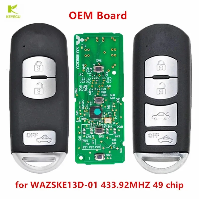 KEYECU Proximity Remote Smart Key FOB OEM Board 433.92MHZ 49 chip for Mazda 3 CX-5 (Mitsubishi System) 2013-2016  WAZSKE13D-01