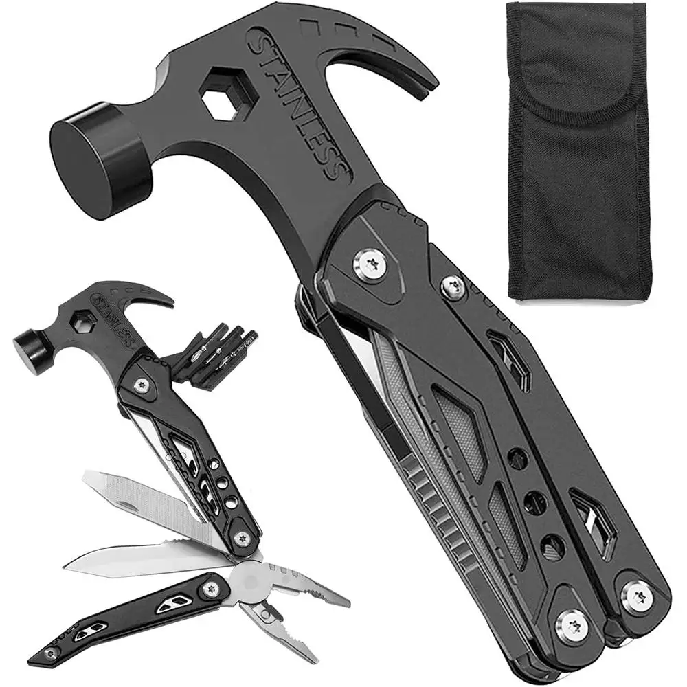 14 in 1 Multitool Hammer Folding Survival Tool Compact Mini Small Gadget Ideal for Camping Hiking Car Use Perfect Gift for Men