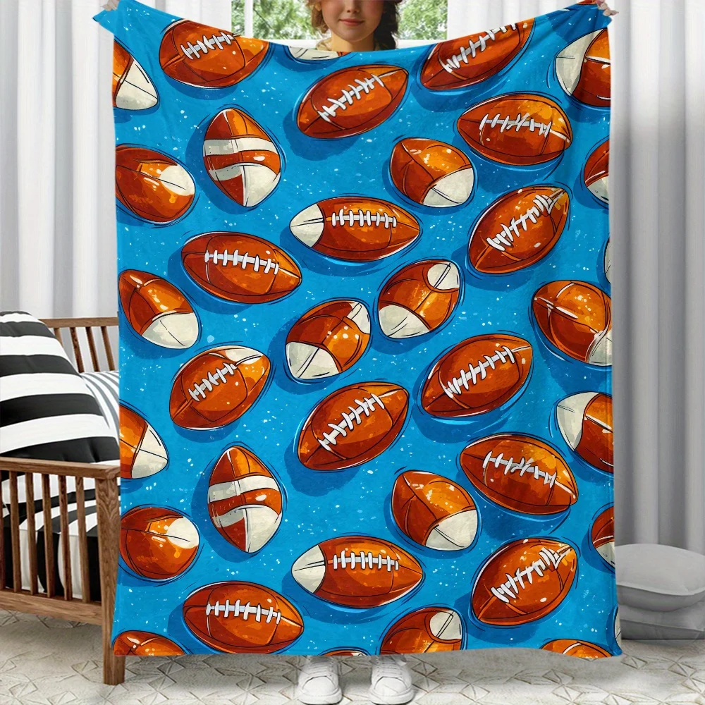 Patrón de fútbol fondo azul tema deportivo manta de franela regalo de seguidor NFL acogedor decoración del hogar para niños y hombres