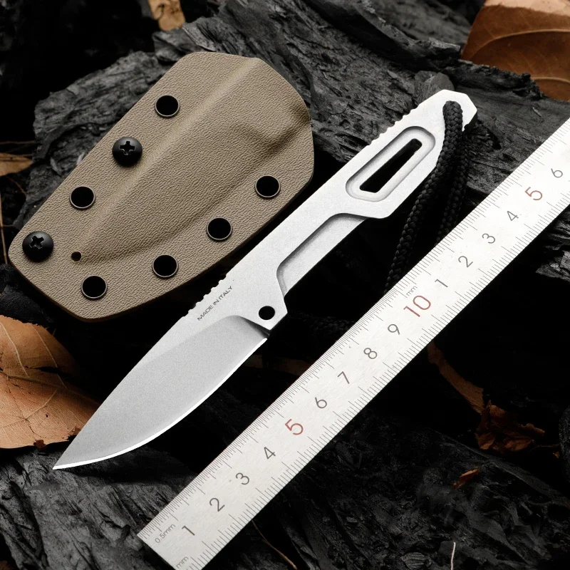 Stone Washed Outdoor Fixed Blade Military Knife Full Tang D2 Steel Survival EDC Pocket Knives with Kydex Sheath Hunt Camp Tools