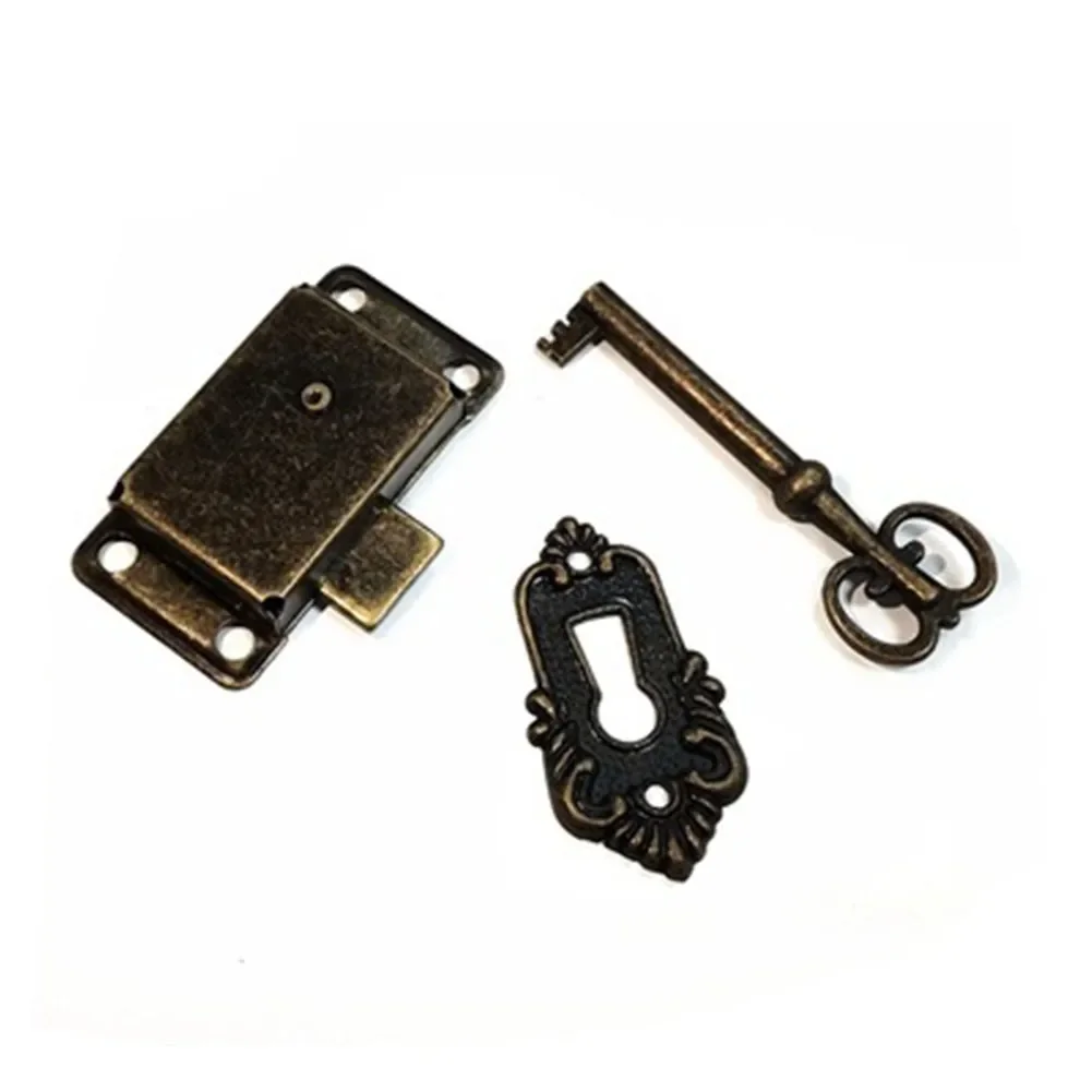 Antique Drawer Lock Three-piece Set Jewelry Box Cabinet Wardrobe Cupboard Lock Set Vintage Door Lock + Key Furniture Hardware