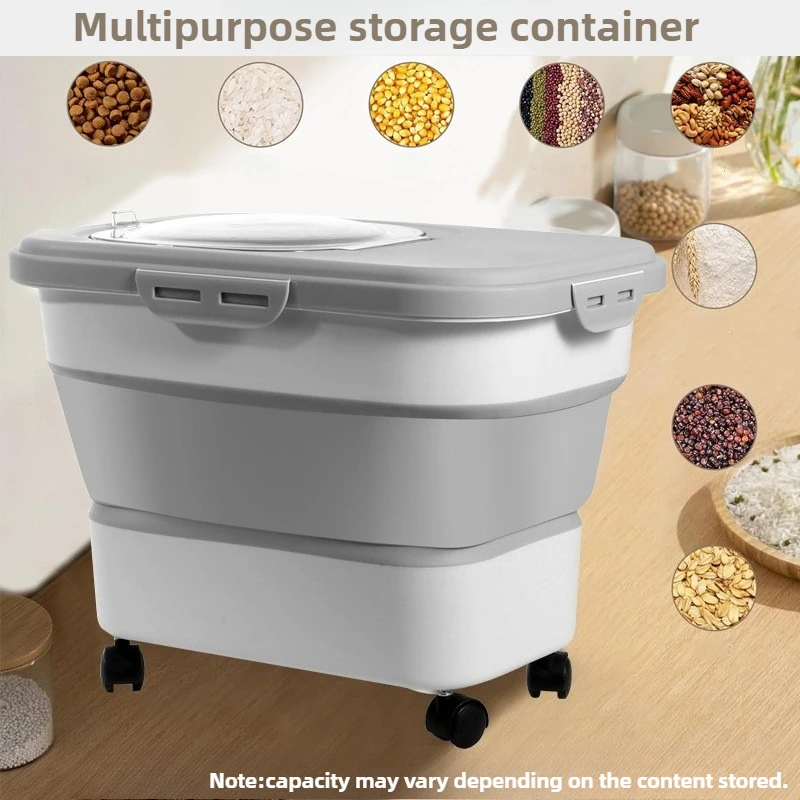 حاوية طعام كبيرة للكلاب قابلة للطي لتخزين طعام الكلاب والجرو وعجلة دلو وعلاج تخزين الحيوانات الأليفة وصناديق الطعام الجافة القابلة للتكديس