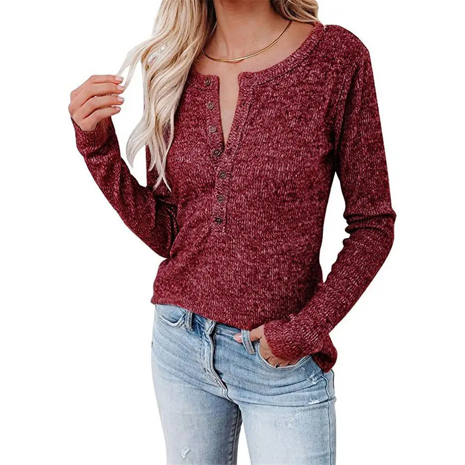 

Women's Casual Long Sve T-irt with Chest Buttons Comfortable Breathable Home Use Protective Clothing Unbranded